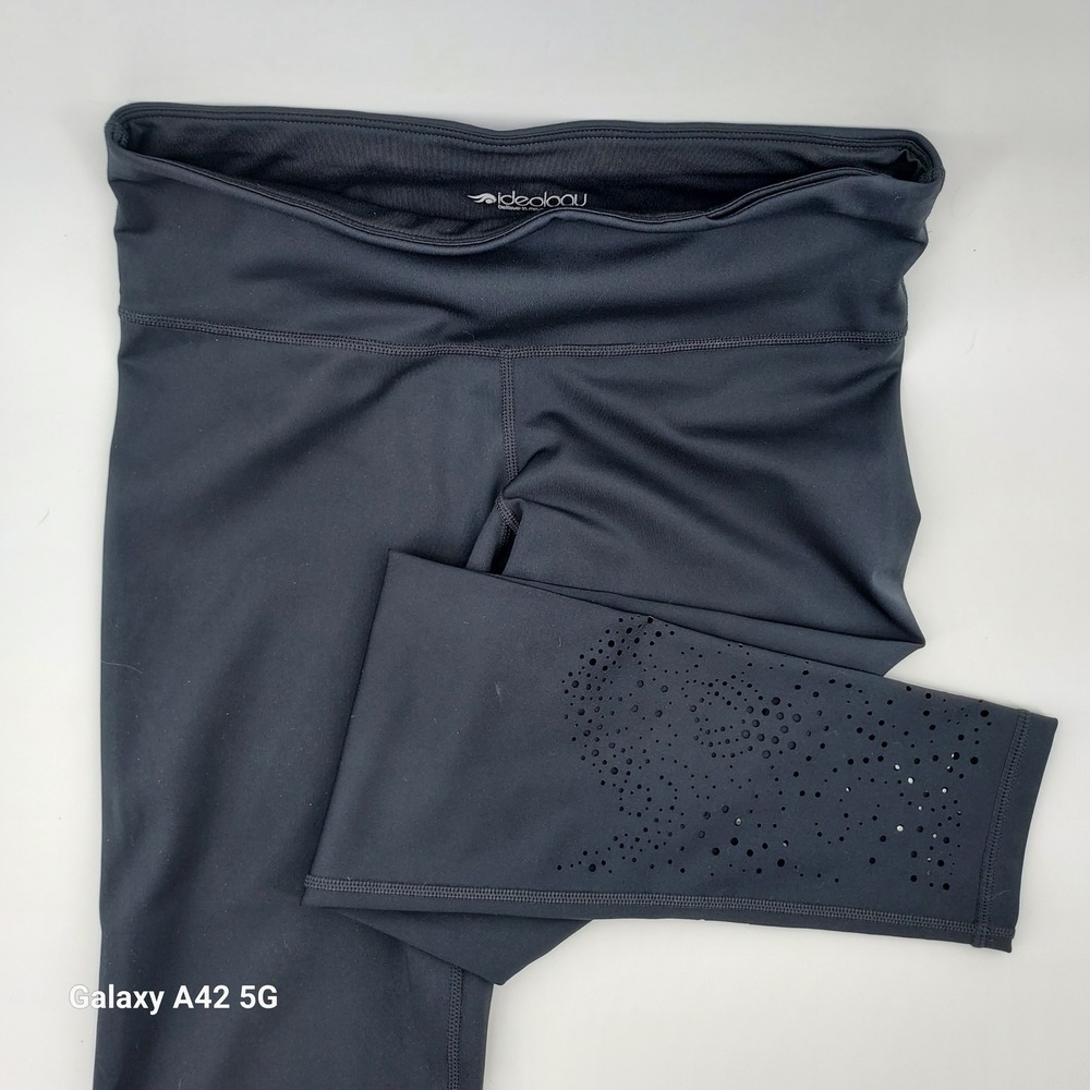 Ideology Womens Black Laser Cut Perforated Active Leggings Yoga Pants SP19 Small